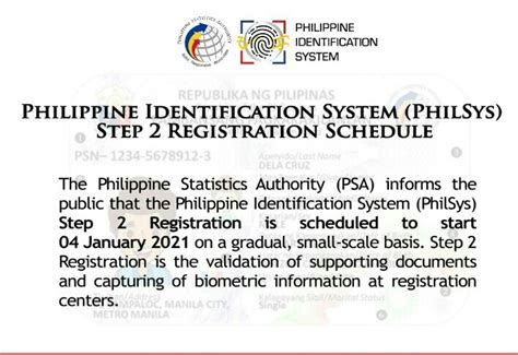 Philippine Identification System (PhilSys) Step 2 Registration Schedule.